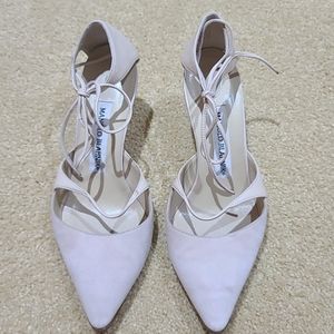 Manolo Blahnik suede and leather heels (blush)